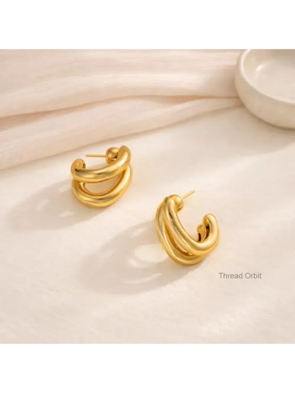 Chunky Double Hoop Earrings 14K Gold Plated Hypoallergenic Statement Hoops
